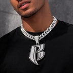 Hip Hop Big White Black Rhinestone Initial Letter B Pendant Necklace HipHop Iced Out Bling Necklaces Men Women Fashion