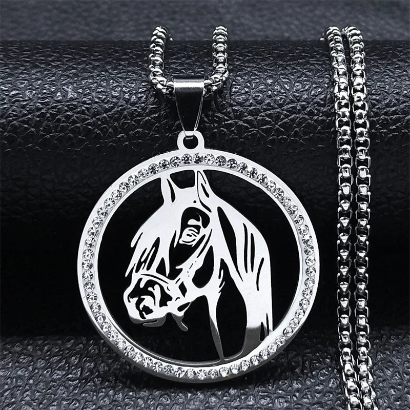 Iced Out Horse Steel Pendant Rhinestone Zodiac