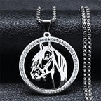 Iced Out Horse Steel Pendant Rhinestone Zodiac