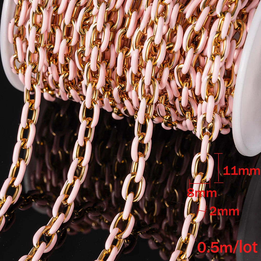 0.5m/1m Gold Plated Stainless Steel Black Enamel Paperclip Link Chain for DIY Punk Choker Necklace Jewelry Craft Making Decor