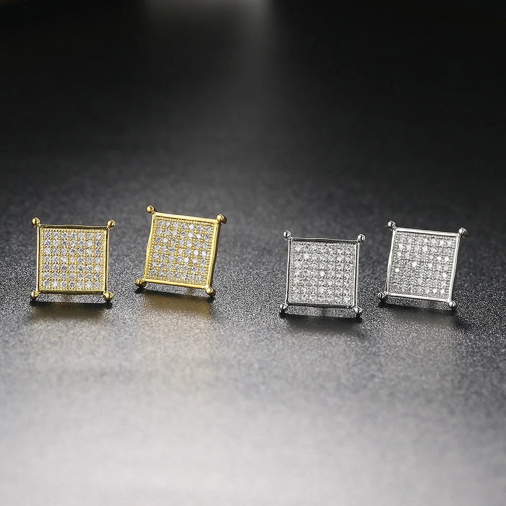 Iced Out Zircon Stud Earrings — Two-Tone