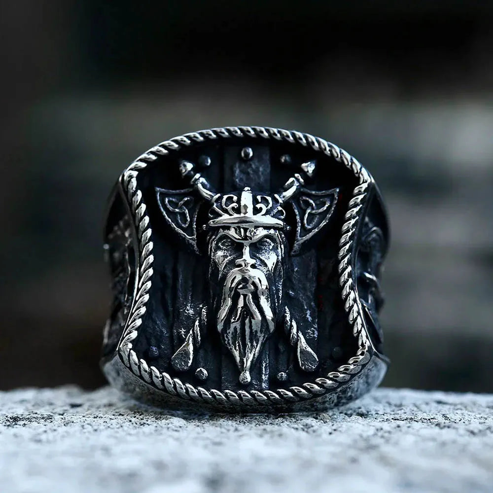 New Creative Stainless Steel Viking Warrior Double Axe Ring for Men Fashion Punk Hip Hop Party Jewelry