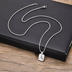 Stylish A-Z 26 Letters Necklace for Men Boys,Waterproof Stainless Steel Square Pendant Necklace,Initals Alphabet Collars Gifts