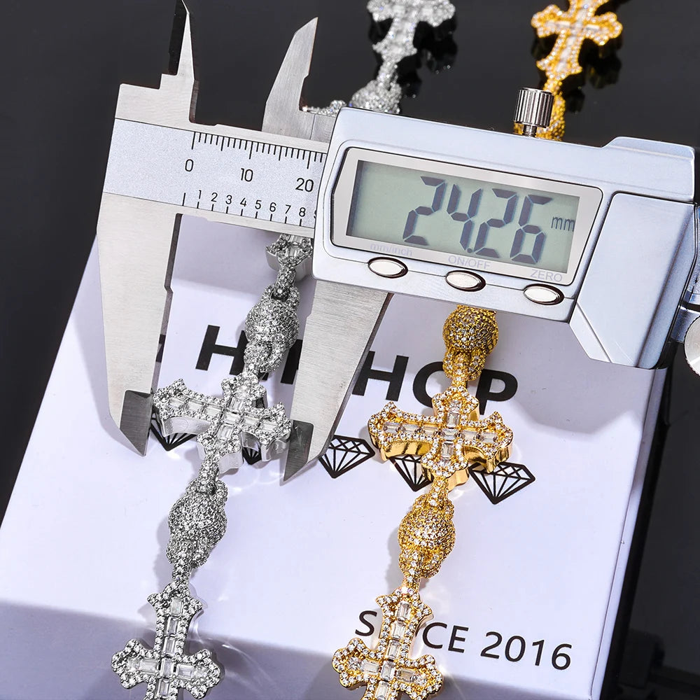 Iced Out Cross Pendant Cuban Chain Necklace 18MM