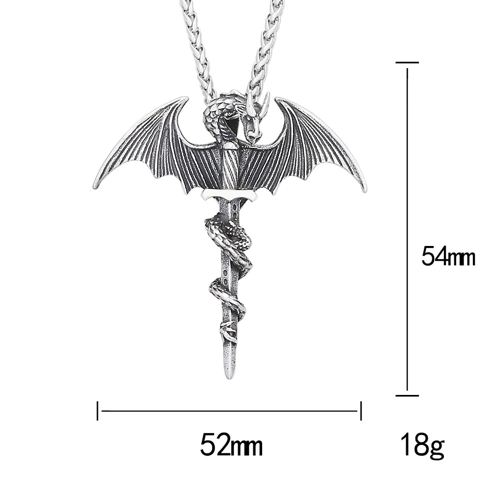 Fashion Flying Dragon Necklace Stainless Steel Punk Sword Pendant Necklace For Men Unique Amulet Jewelry Gift
