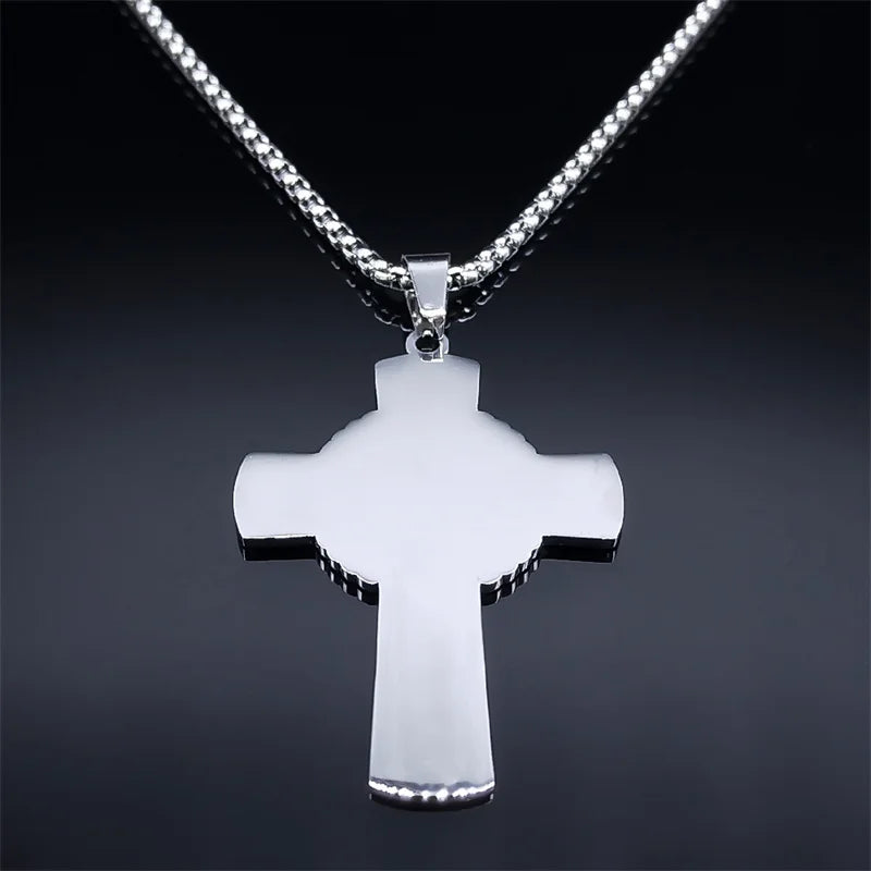 Christian Christ Eucharist Halo Grape Juice Cross Necklace Stainless Steel Men Women Catholic Holy Spirit Church Chain