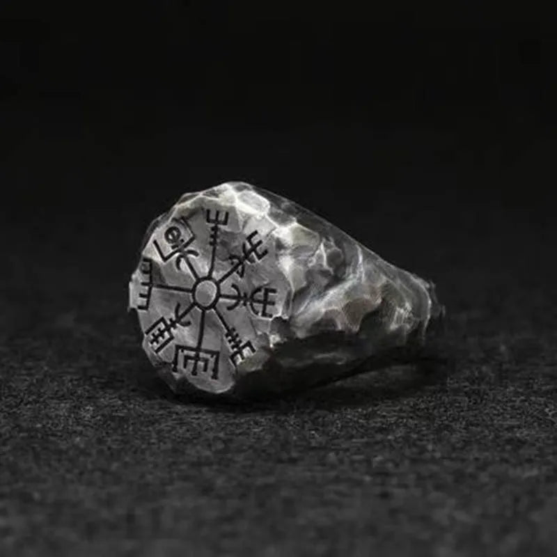 Stainless Steel Viking Compass Runic Statement Rings Men Vintage Color Nordic Viking Totem Odin Men Rings Jewelry
