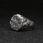 Stainless Steel Viking Compass Runic Statement Rings Men Vintage Color Nordic Viking Totem Odin Men Rings Jewelry