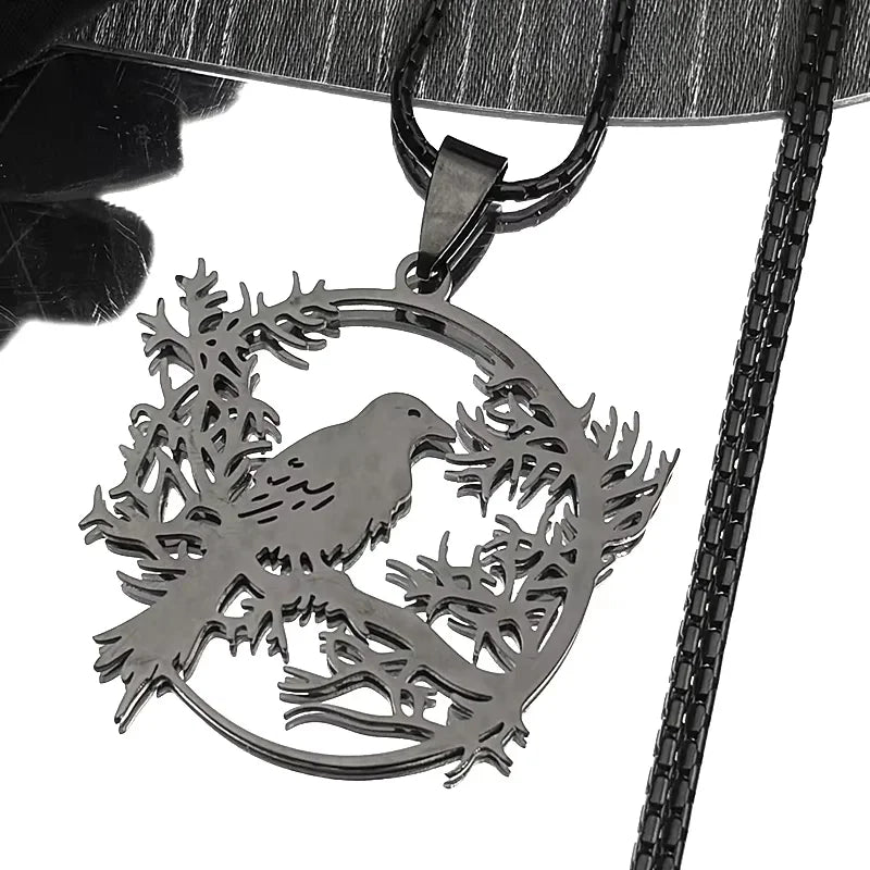 Tree Of Life Steel Pendant Gothic Crow Bird Raven