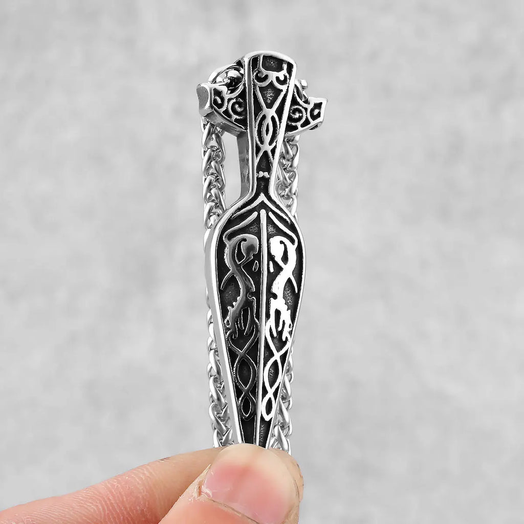 Viking Sword Spear Stainless Steel Pendant Necklace Men's Scandinavian Pirate Amulet Necklace Fashion Jewelry Gift