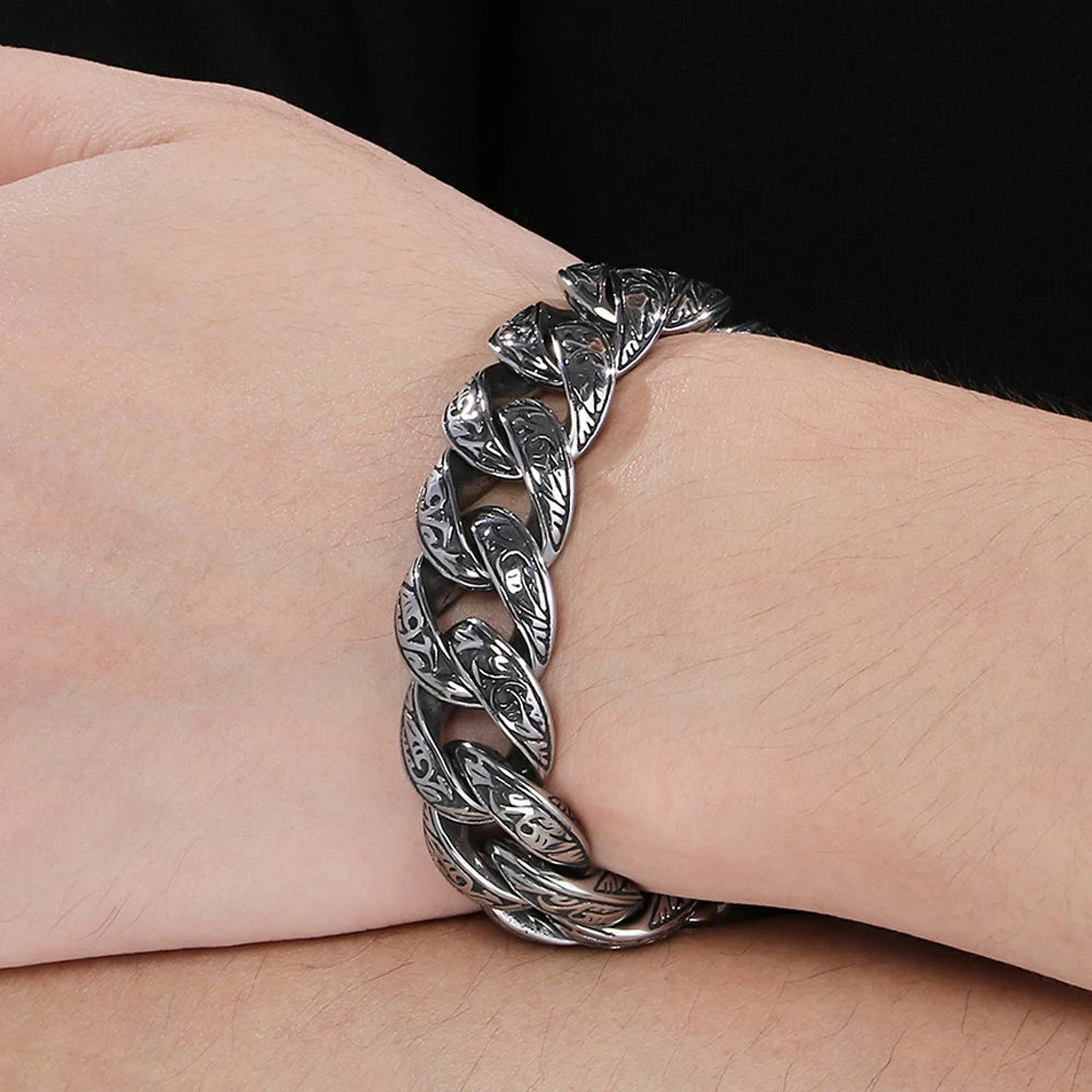 Retro Man Bracelet for Men Solid 18MM 316L Stainless Steel Curb Cuban Link Chain Bracelets Men's Hand Wrist Jewelry
