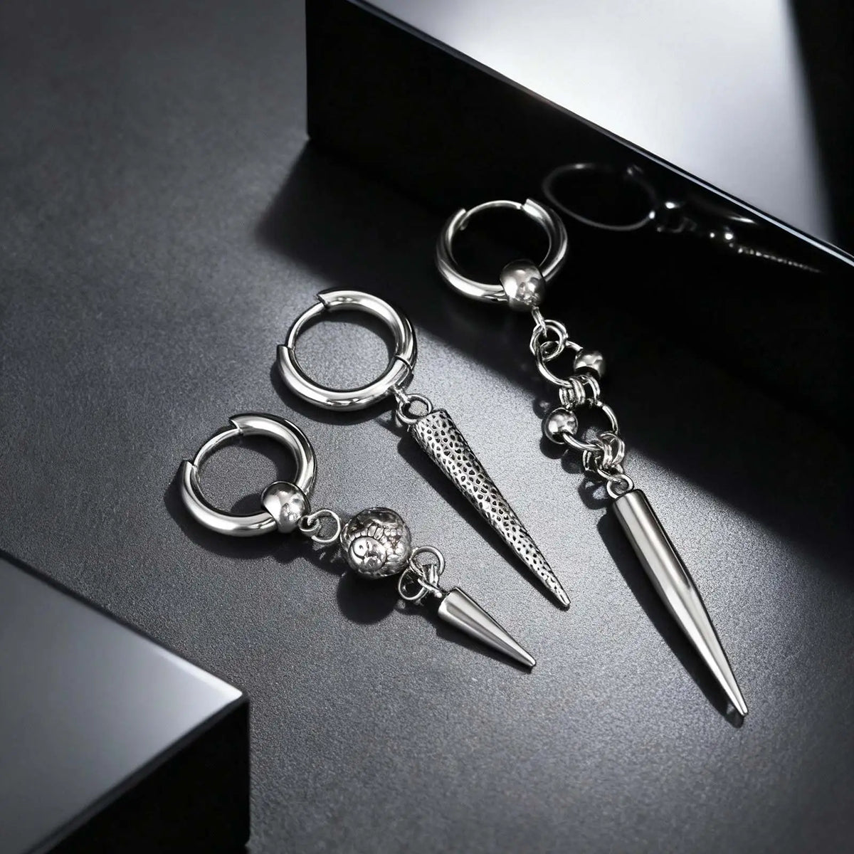 Gothic Cone Long Drop Earrings for Men — Stainless Steel
