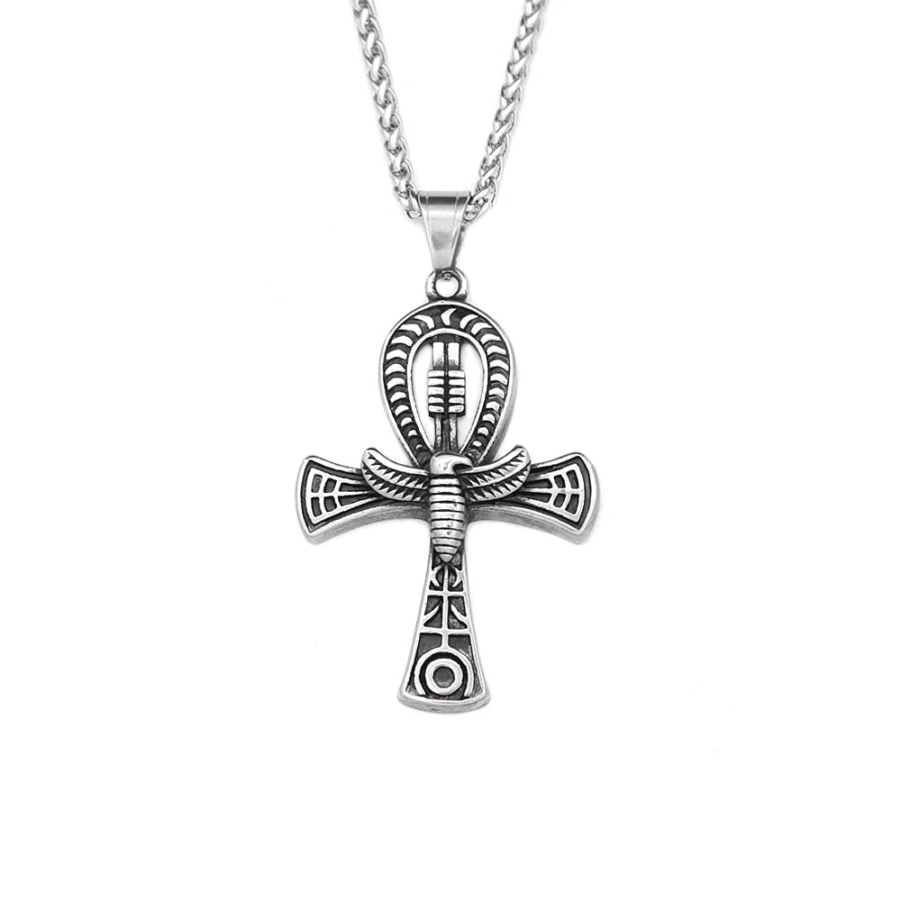 Vintage Stainless Steel Ancient Egyptian Ankh Cross Pendant Necklaces For Men Women Fashion Eye Of Horus Amulet Jewelry
