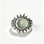 Sun Star Moon Cabochon Ring — Silver-Tone Bohemian