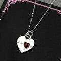 Heart Silver Pendant Sterling Red Glass Clavicle