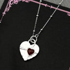 Heart Silver Pendant Sterling Red Glass Clavicle