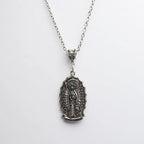 Santa Muerte Pendant Necklace, Gothic Death Saint Medal Necklace with Rose Border, Occult Dark Aesthetic Jewelry for
