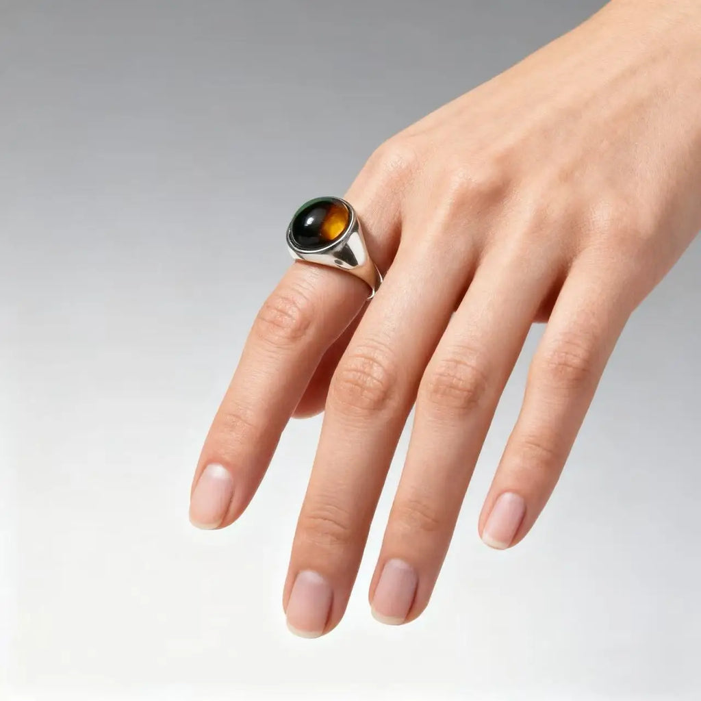 Tiger Black Ring 316L Oval Natural Stone
