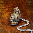 Retro Gothic Golden Cross Skull Pendant Necklace for Men Fashion Party Rock Motorcycle Riding Punk Jewelry Gift