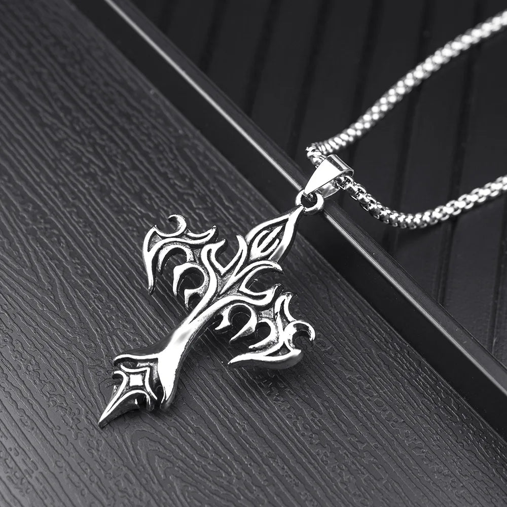 Cross Pendant Necklace Stainless Steel Minimal