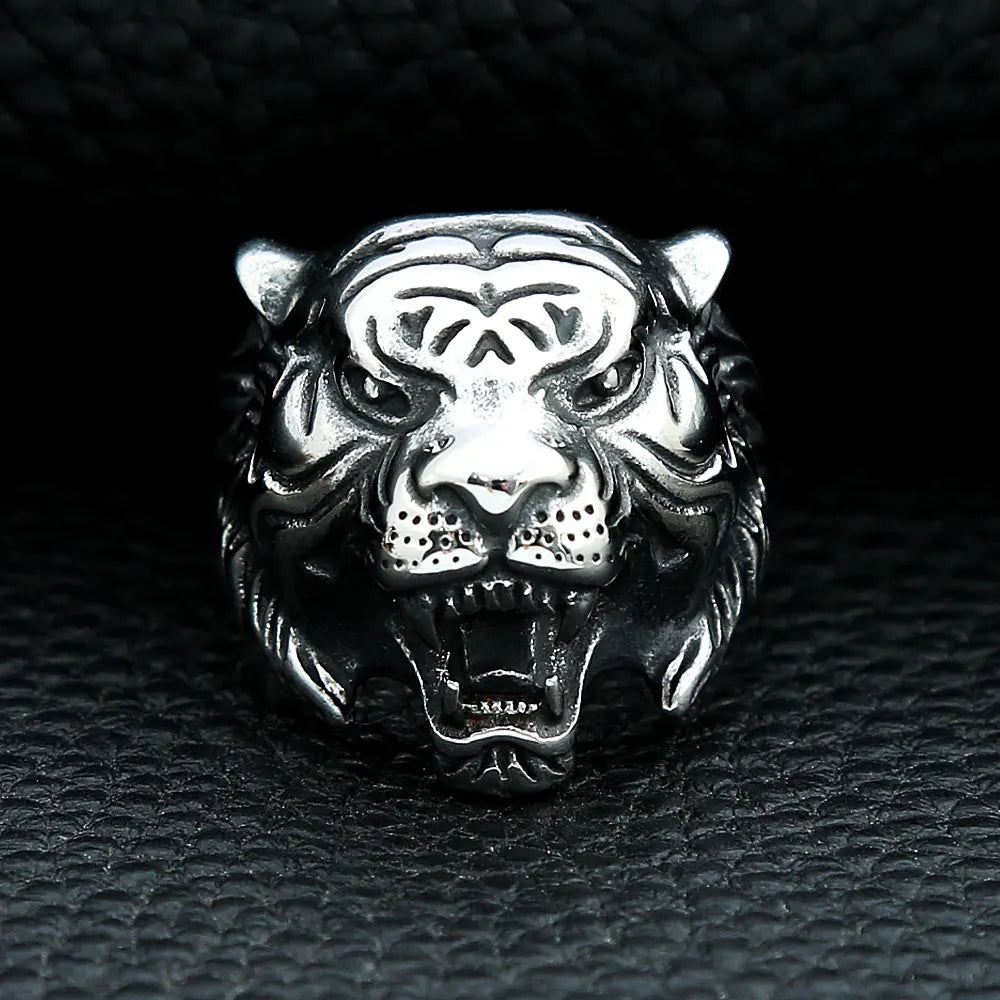 Detailed Domineering Tiger Ring For Men Stainless Steel Animal Biker Ring Cool Male Gothic Punk Animal Rings Jewelry