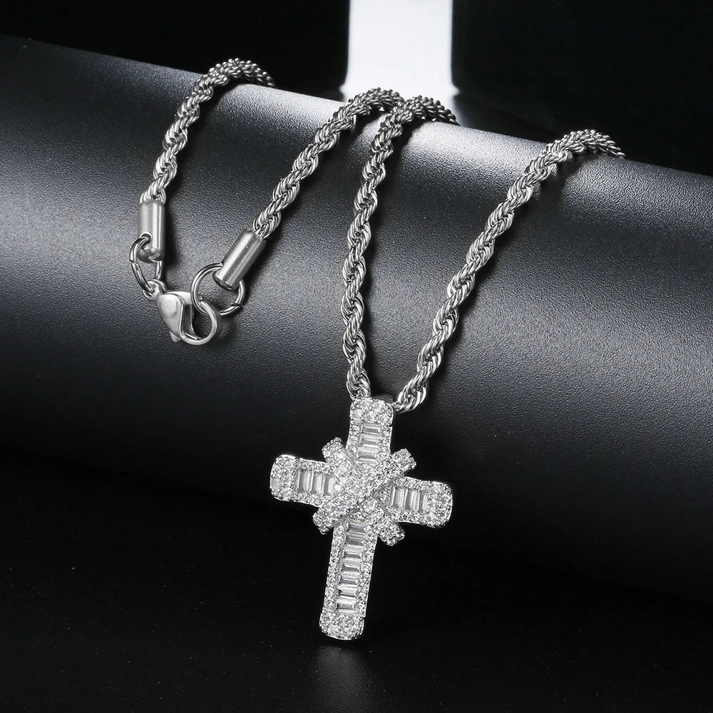 Iced Out CZ Cross Pendant — Stainless