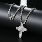 Iced Out CZ Cross Pendant — Stainless