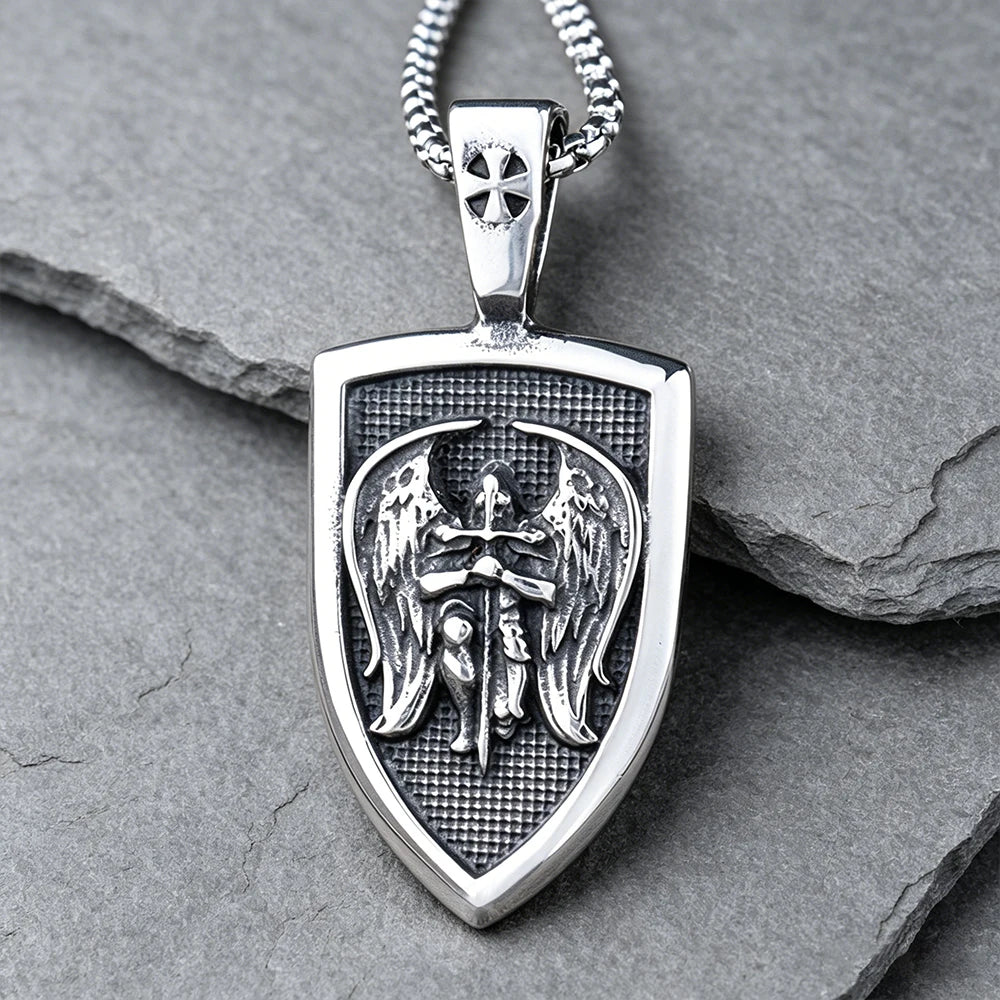 Stainless Steel St. Michael Archangel Pendant Necklace Men Vintage Warrior Knight Religious Jewelry Best Gift Dropshipping