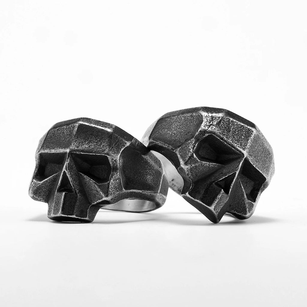 Geometric Cut Skull Ring — Stainless Steel