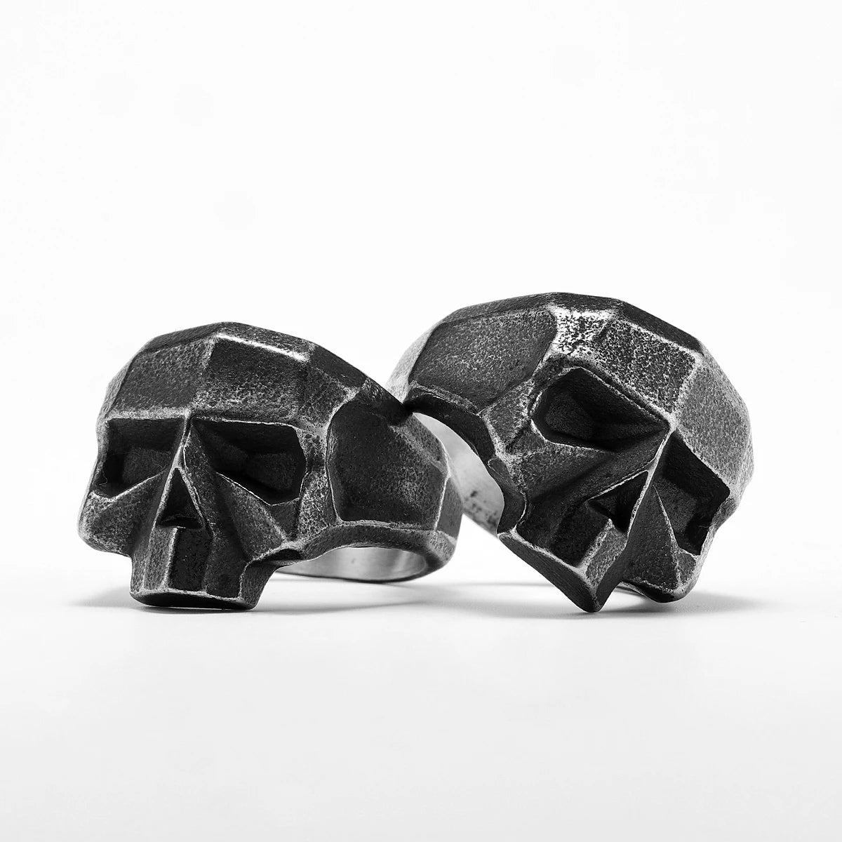 Geometric Cut Skull Ring — Stainless Steel