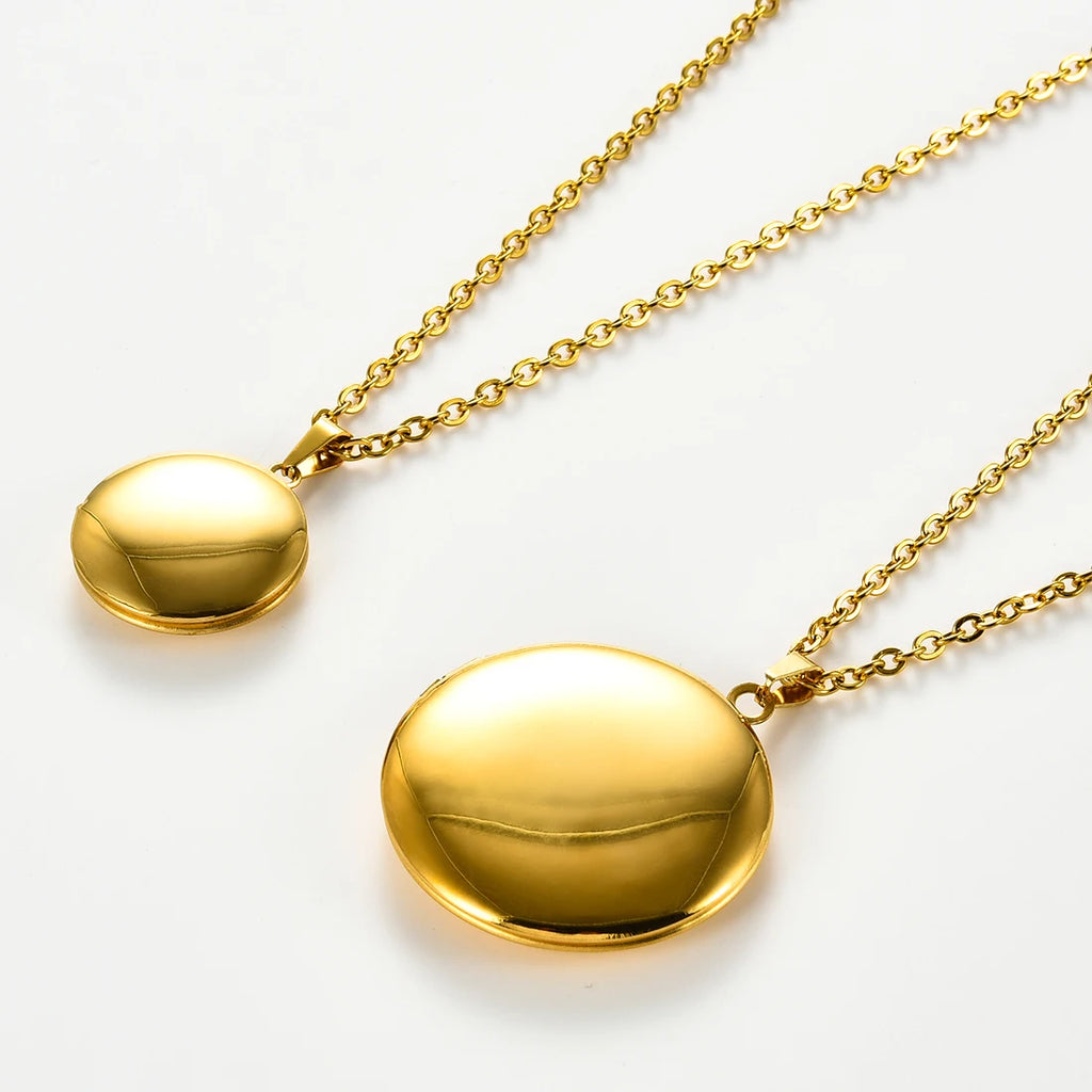 1Pc Stainless Steel Round Photo Frame Locket Pendant Necklace For Men Women S/M/L Mirror Polish Openable Memorial Chain Jewelry
