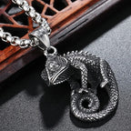 Gothic Chameleon Pendant Necklace for Men Biker — Stainless Steel
