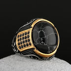 Vintage Gothic Style Black Stone Ring 316L Stainless Steel Craved Ring Men and Women Fashion Biker Jewelry Gift