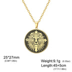 Cazador Vintage Man of Faith Lion Cross Pendant Necklace for Women Men Stainless Steel Box Chain Christian Faith Jewelry Gifts