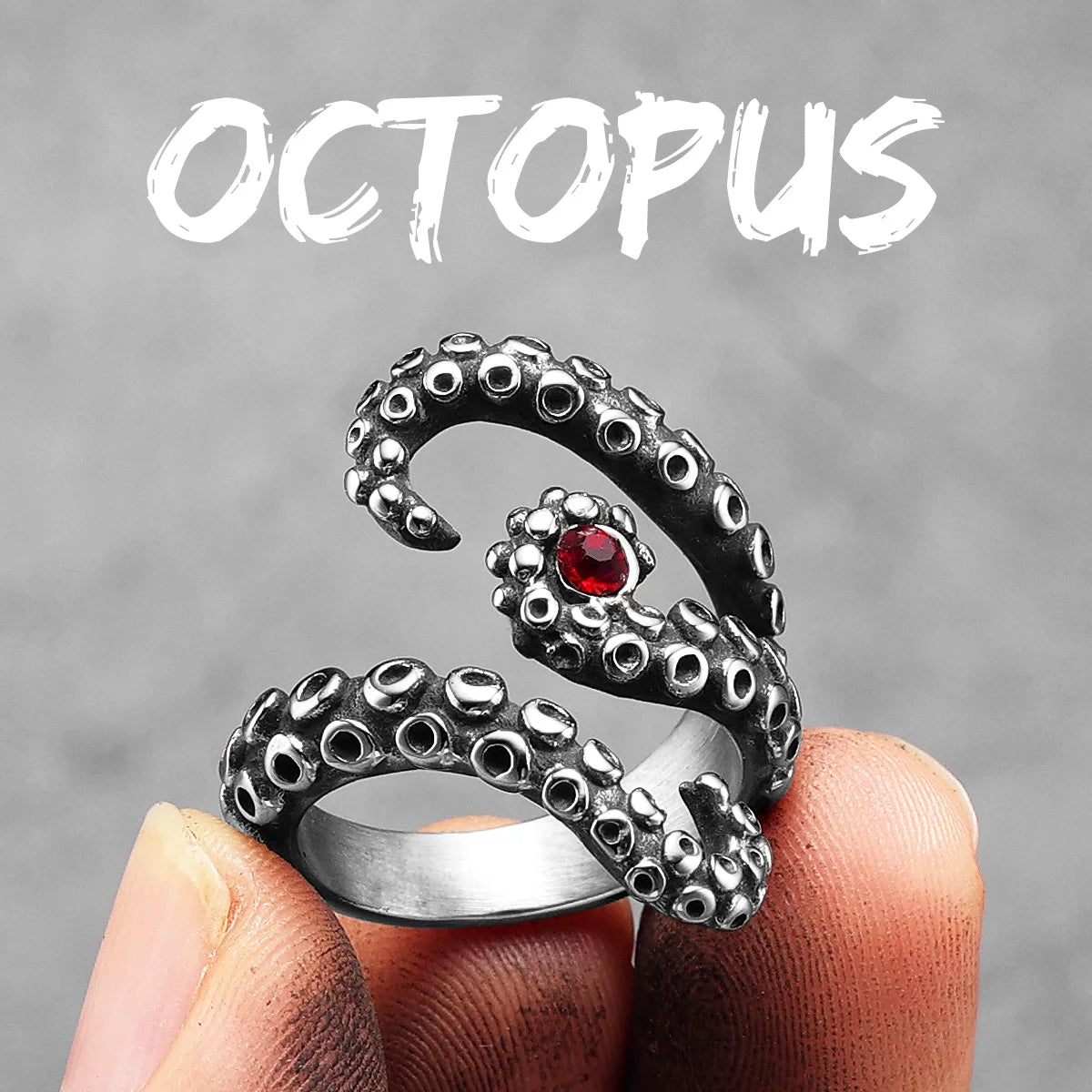 Octopus Ruby Ring — Stainless Steel