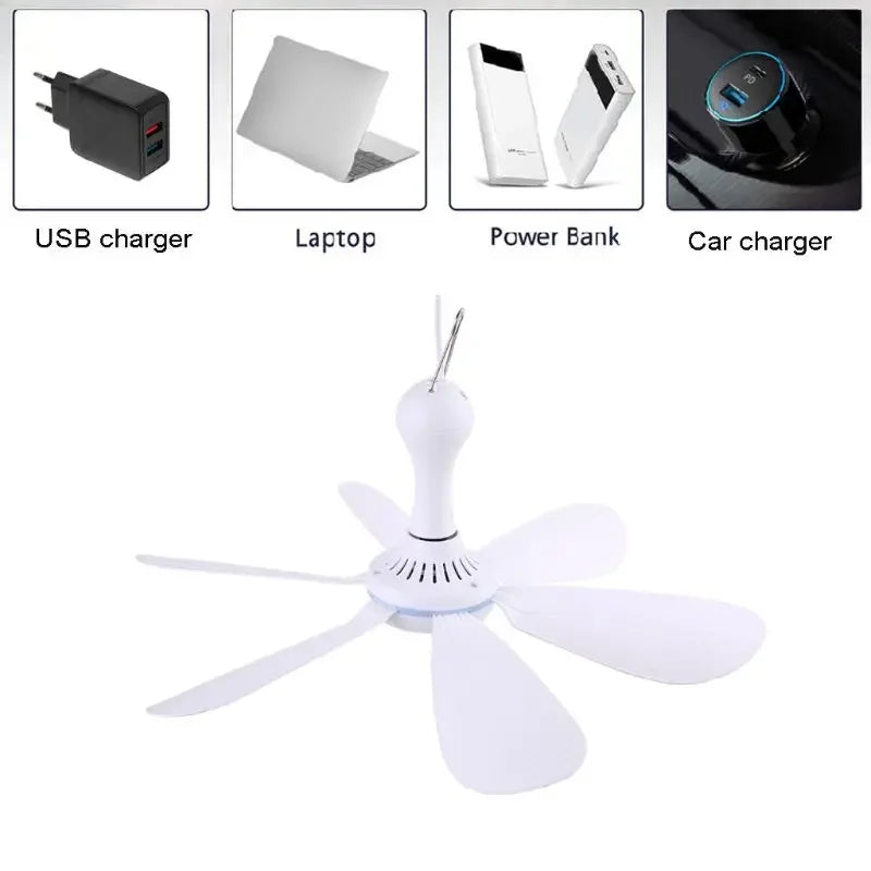 Silent 6 Leaves USB Powered Ceiling Canopy Fan with Remote Control Timing 4 Speed Hanging Fan for Camping Bed Dormitory
