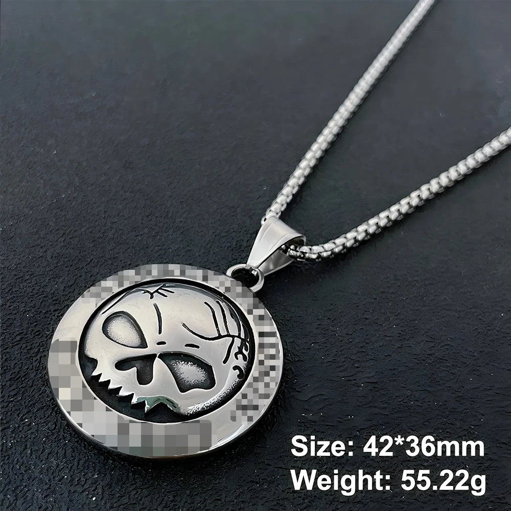 Harley Badge Skull Pendant Necklace — Stainless