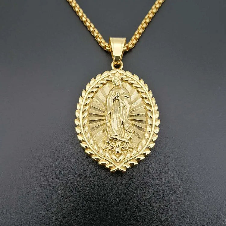 Virgin Mary Pendant Necklace Gold 316L Stainless Steel Women/Men Jewelry