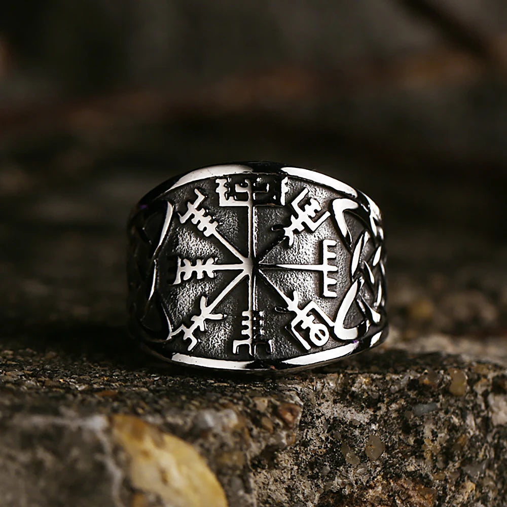 Vintage Nordic Viking Compass Rings Stainless Steel Punk Viking Celtics Knot Ring For Men Biker Amulet Jewelry Gift