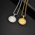 Hebrew Zircon Round Pendant — Stainless