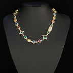 Gold Iced Out Chain Necklace Colored Gemstone