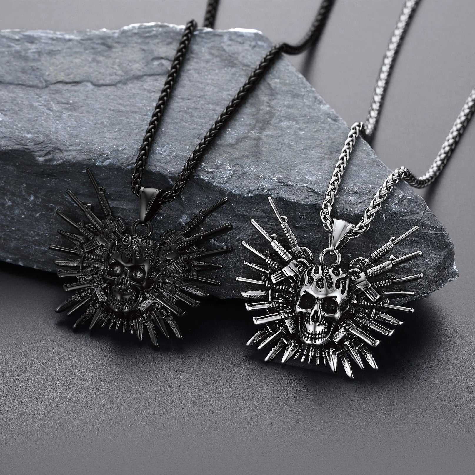 Skull Pendant Necklace — Stainless Steel Gothic