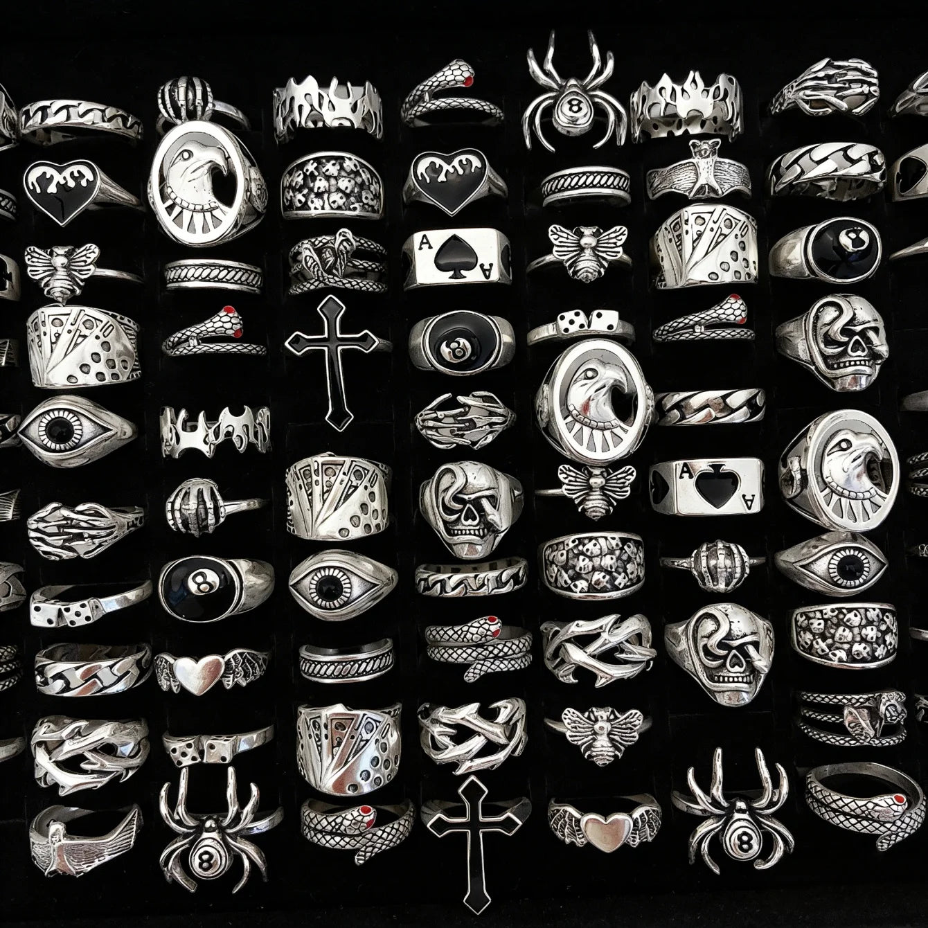 12/24/48/100Pieces Vintage Punk Rings Set For Women Men Mix Style Hip Hop Heart Snake Skull Eye Finger Ring Jewelry