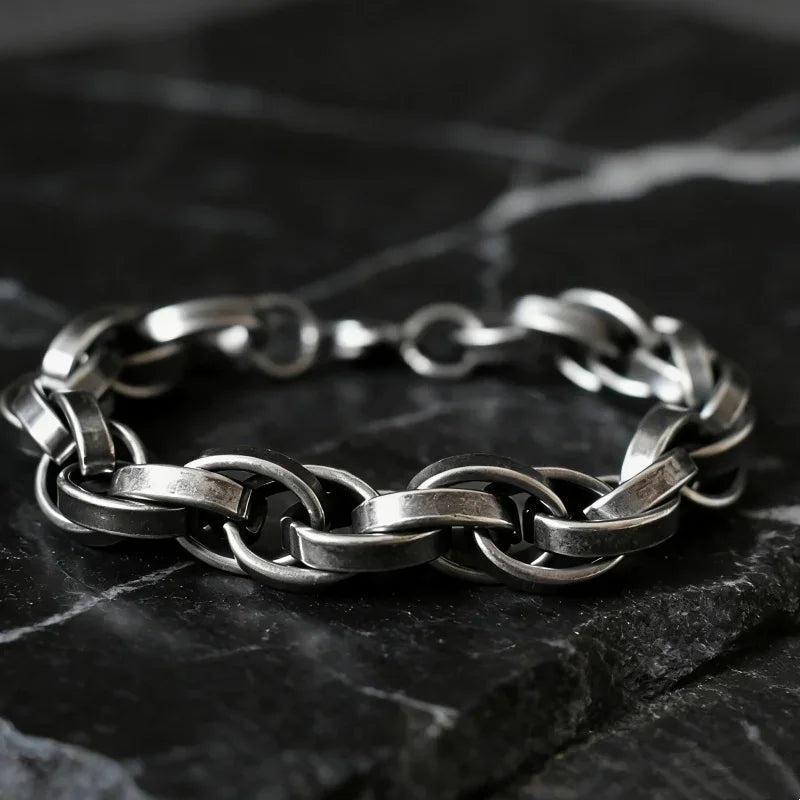 Thick Black Locomotive Oval Link Bracelet 11mm — Stainless Steel