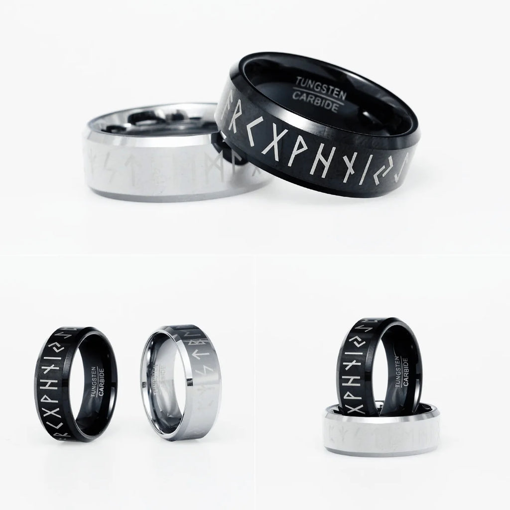 Luxury Tungsten Carbide Men Rings Viking Characters Ring The North Man Punk Rock for Rider Biker Male Boyfriend Jewelry Gift
