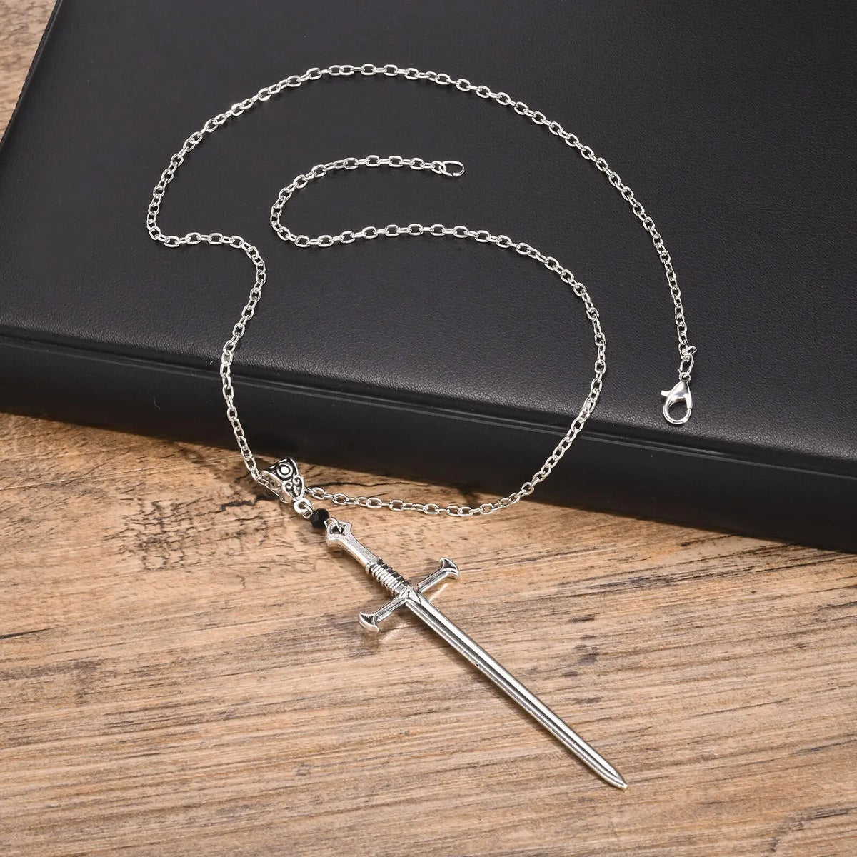 Sword and Cross Dagger Pendant Necklace — Two-Tone
