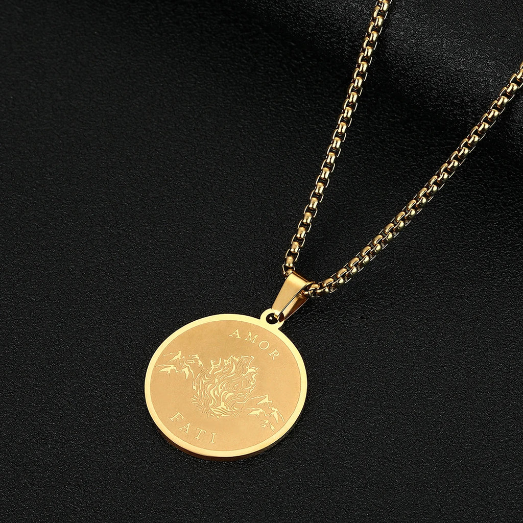 Viking Calendar Rune Medallion Pendant Necklace — Stainless Steel