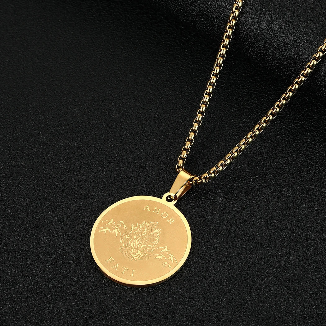 Viking Calendar Rune Medallion Pendant Necklace — Stainless Steel