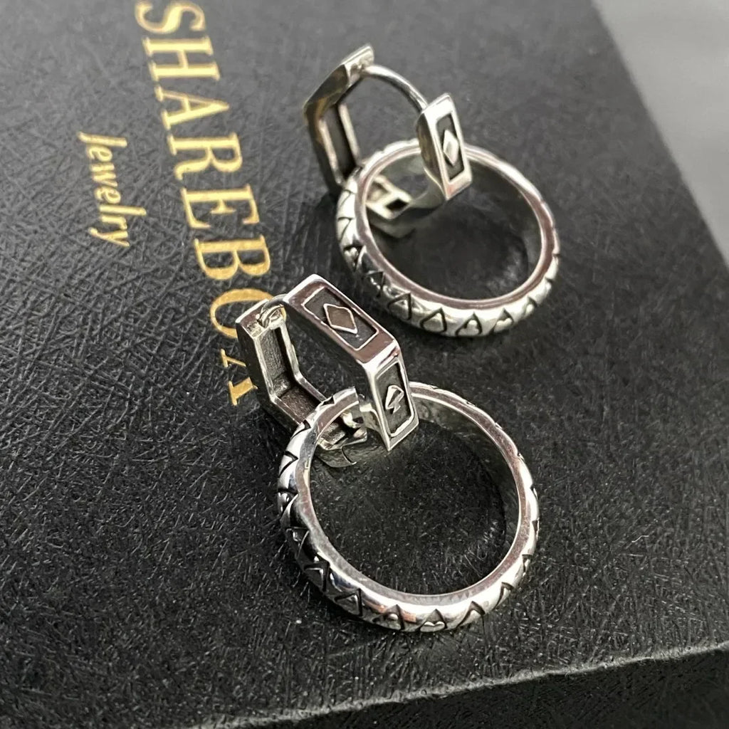 Gothic Spiked Hoop Earrings Small Textured Huggie — Two-Tone