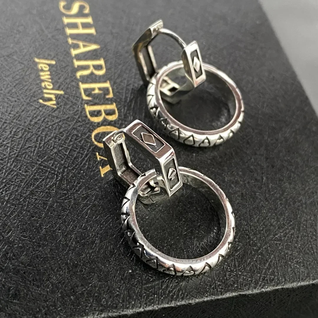 Gothic Spiked Hoop Earrings Small Textured Huggie — Two-Tone